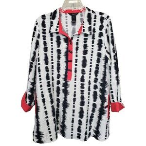 Ali Miles Ikat Print Henley Neck Tunic with Pockets Size XL Artsy Lagenlook